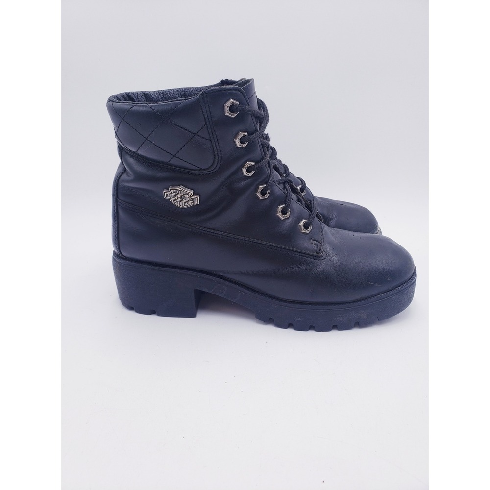 Harley Davidson Black Leather 82034 Lace Up Boots Cruise Control Womens Size 8.5
